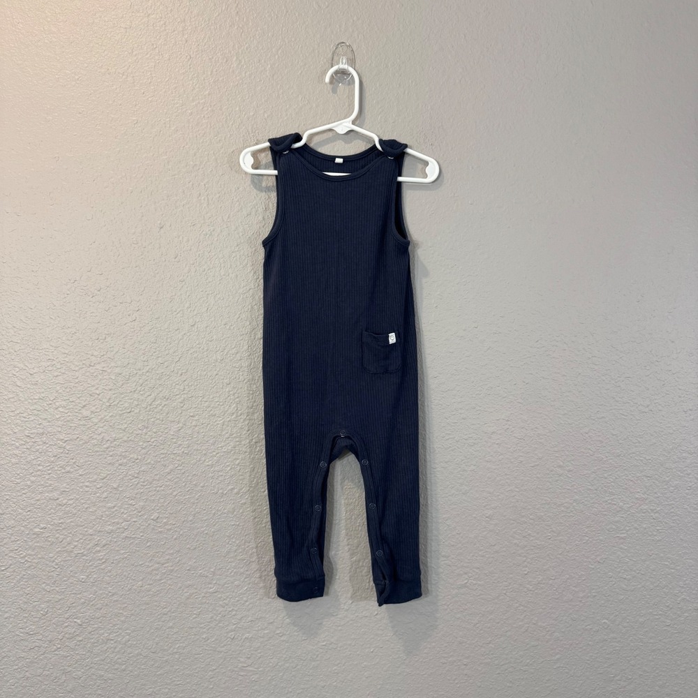 Mori Baby Size 12-18M Navy Blue Ribbed Bamboo Cotton Sleeveless Romper